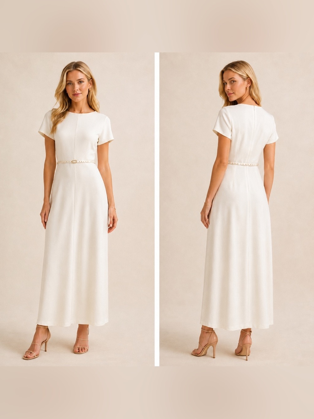 NWT J. Crew Ivory Viscose Short Sleeve Maxi Dress w/ Preowned J. Crew Belt M (8)